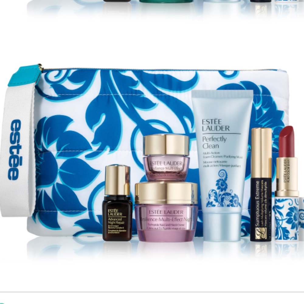 ESTEE LAUDER 7p Resilience Lipstick Lip Liner Makeup Blue Bag NIP $155